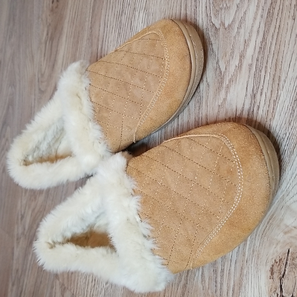 Gander Mountain Suede Tan Faux  Fur Houseshoes Slippers Size 10